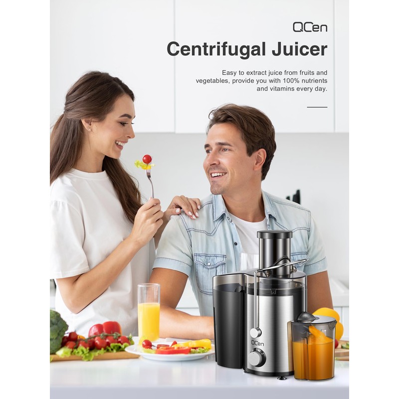 Qcen Juicer Machine, 800W Centrifugal Juicer Extractor with Wide Mouth