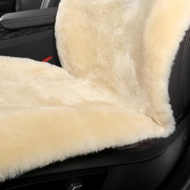 IRIWOOL Fluffy Fur Sheepskin Car Seat Cover Automotive Interior Accessories Seat Covers Accessories Seat Cushions， Soft Natural Pure Wool ，Universal Fits Most Cars SUVs (Pearl, Universal Fit)