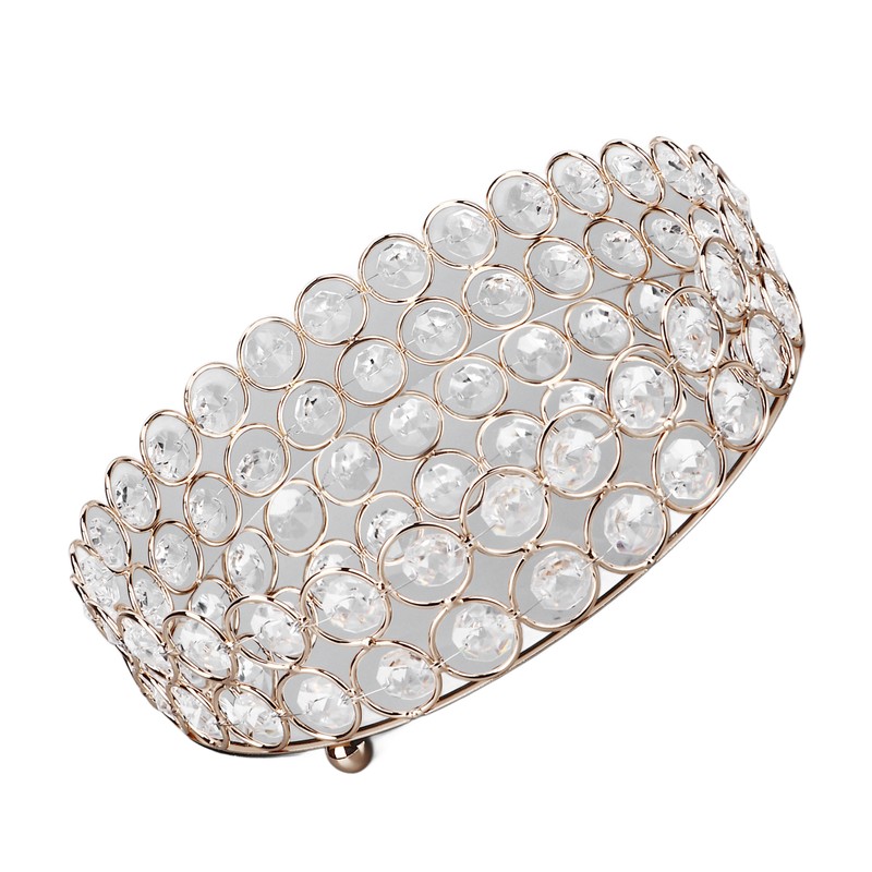 Crystal Cosmetic Makeup Tray 8in Round Display Tray Mirrored Metal