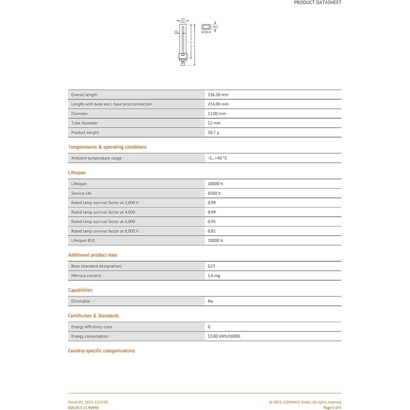 10 x Osram Dulux S 11W / 840 G23