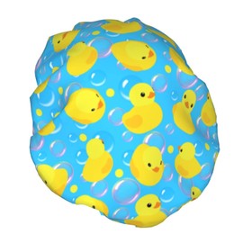 Yellow Rubber Ducks Shower Cap For Women Adjustable Double Waterproof Layers Bathing Shower Hat Hair Protection Reusable Ladies Spa Salon Shower Hat