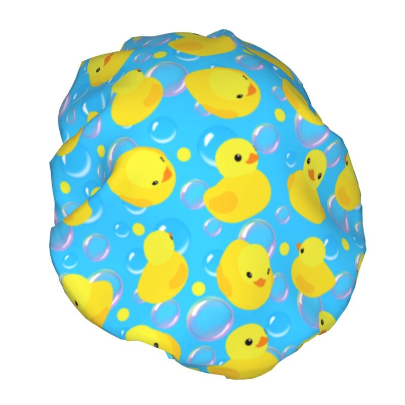 Yellow Rubber Ducks Shower Cap For Women Adjustable Double Waterproof