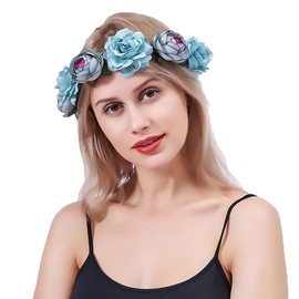 Urieo Flower Headband Rose Hair Wreath Flowers Crown Wedding Headpiece for Women and Girls (blue)