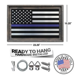 USA Made - Rustic Thin Blue Line American Flag Made of Wood and Metal - Perfect for Indoors and Outdoors