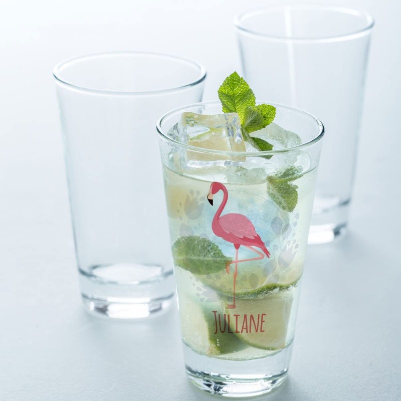 GRAVURZEILE Leonardo Water Glass with UV Print – Flamingo Design