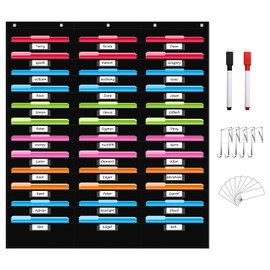 REGELETO 36 Pockets File Storage Pocket Chart with 36 Nametag Pockets, Hanging Wall File Organizer for Classroom and Office, Organize Your Assignments, Files, Scrapbooks, Paper (Black-36 Pockets)