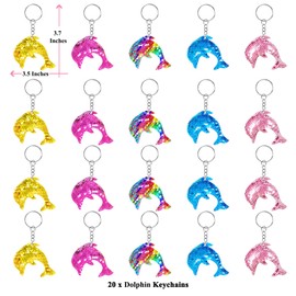KeeStar 20 Pack Dolphin Sequin Keychain Party Favors for Baby Shower Goodie Bag Fillers, Birthday, Sea World Themed Party, School Carnival Rewards, Classroom Prize