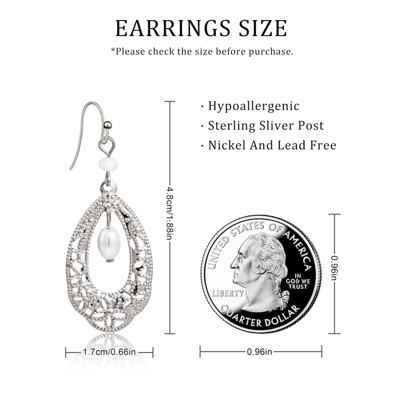 Aliyoham Boho Teardrop Earrings for Women, Sterling Silver Dangle Earrings