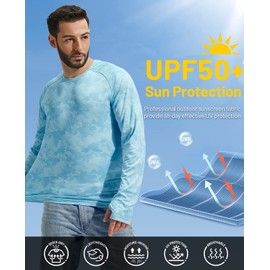MIER Men's UPF 50+ Camo Fishing Shirts Quick Dry Long Sleeve Camouflage Kayaking Hiking T-Shirts UV Sun Protection Blue L