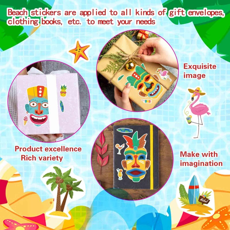 24 Sheets Tiki Make a Face Stickers, Tropical Hawaiian Stickers