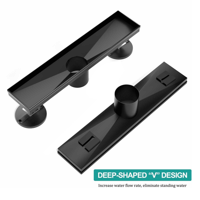 BARONAGE Linear Shower Drain 12 Inch Matte Black Rectangular Shower