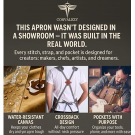 Heavy Duty Canvas Work Apron with 9 Tool Pockets – Waterproof, Adjustable Cross Back for Woodworking, Shop & Blacksmith