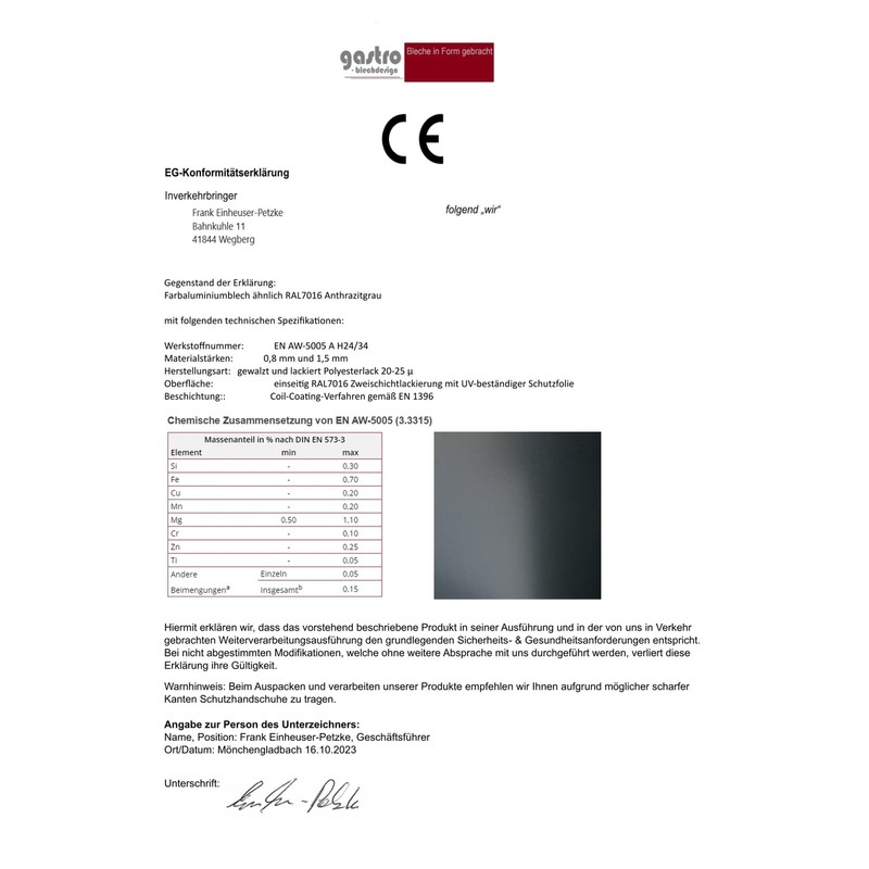 Aluminium Angle Grey, 1000 mm Aluminium Angle Anthracite 100 x