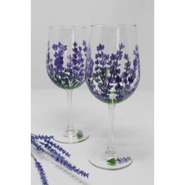 Hand Painted Wine Glasses - Purple Lavender (Set of 2)