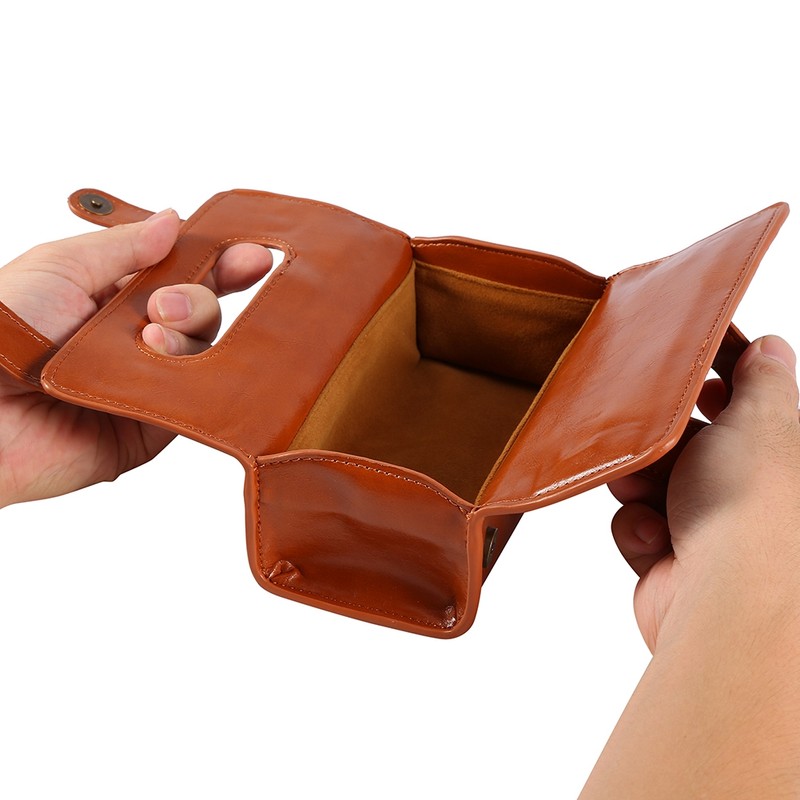Fashion Men's Portable Cosmetic Pouch Brown PU Leather Shaving Brush