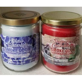 Smoke Odor 13 oz Candles 2 Fragrances Set Blue Serenity/Sugar