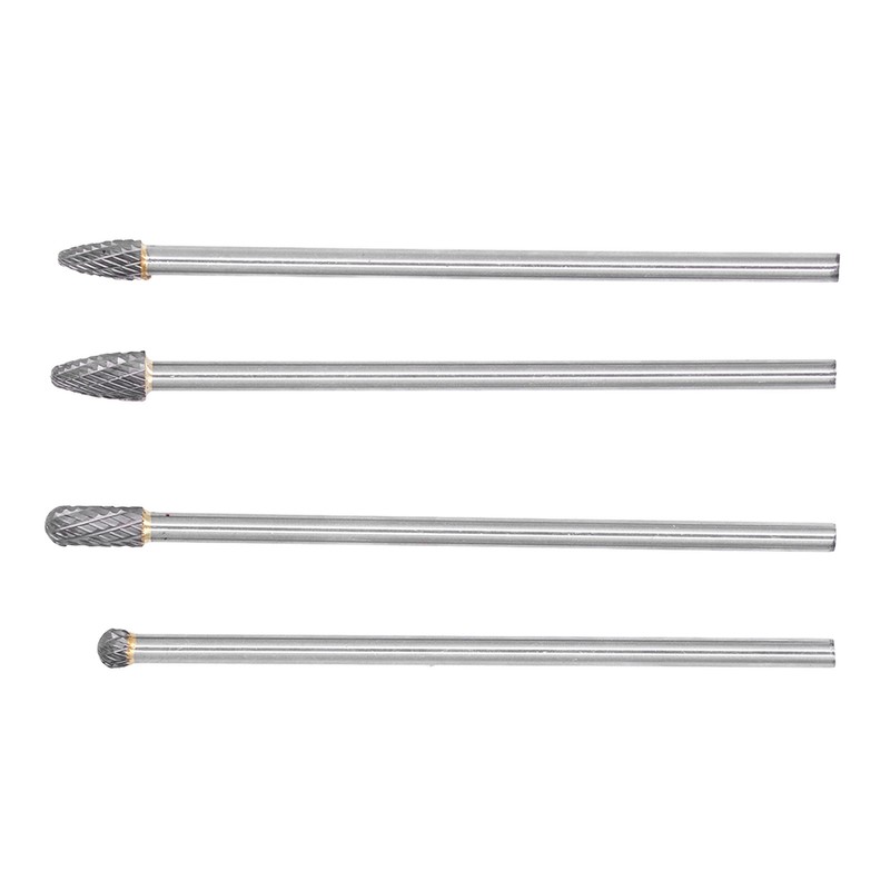 4Pcs Extended Carbide Rotating Burr Set 1/4in Shank Tungsten Steel