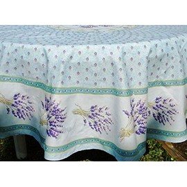 Le Cluny, Lavender Light Blue French Provence 100 Percent COATED Cotton Tablecloth, 70 Inch Round
