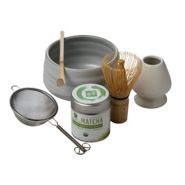 Matcha Kari Dr. Weil Complete Tea Set - White - Japanese Ceremonial Organic Matcha with Whisk and Holder, Ceramic Bowl, Sifter, and Scoop