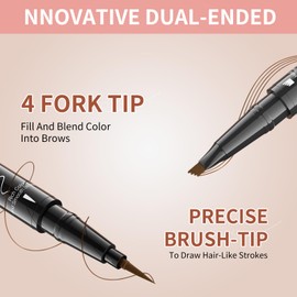 2-in-1 Dual-Ended Microblading Eyebrow Pencils,Waterproof Eyebrow Pen with 4-Fork Micro-Fork Applicator and Precise Brush-Tip,Brow Pen for Natural Waterproof and Long-Lasting Women(Black)