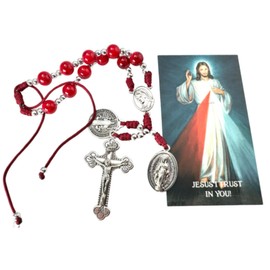 Westmon Works Divine Mercy Auto Rosary Marbled Glass Beads with Metal Crucifix and Centerpiece and Holy Prayer Card