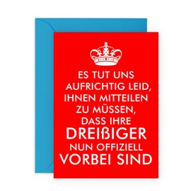 Central 23 Lustige Grußkarte für Ihn – Dreißiger Nun Offiziell Vorbei Sind - Humorvolle Geburtstagskarte für Sie – 40 geburtstag frauen männer - Kommt mit Aufkleber