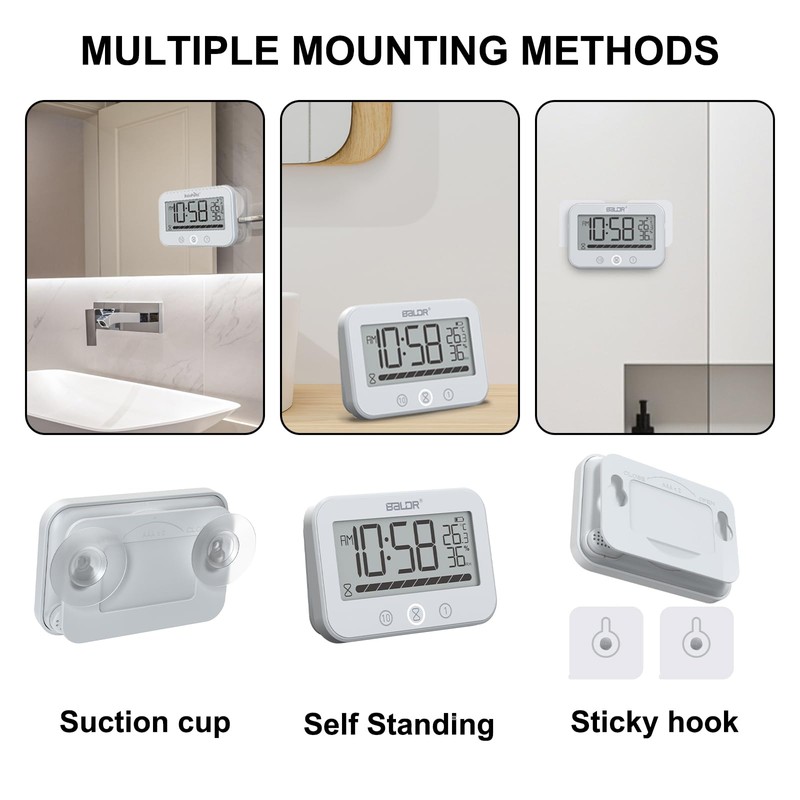 ALEENFOON Digital Bathroom Clock, IP54 Waterproof Shower Clock with Temperature