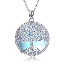 Moonstone Tree of Life Necklace, 925 Sterling Silver Tree of Life Pendant Necklace Celtic Knot Tree of Life Jewellery with Crystal Jewellery Gifts for Women Girls, Sterling Silver