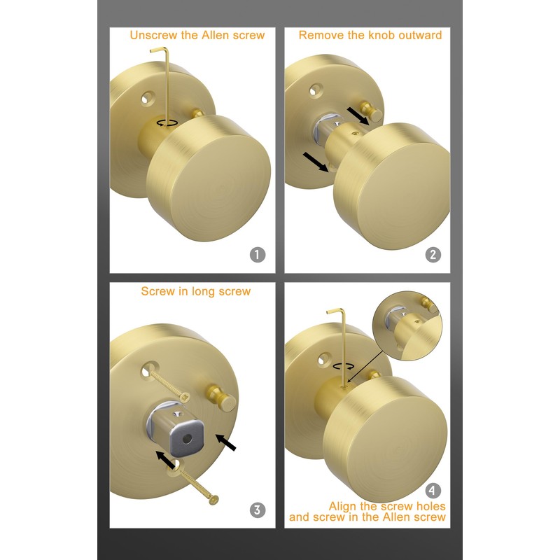 goldenwarm 2 Pack Brushed Gold Passage Door Knobs, Zinc-Alloy Brushed