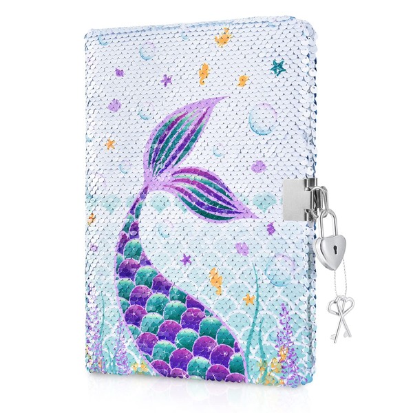 WERNNSAI Mermaid Sequins Notebook - Reversible Mermaid Journals Unique Gift