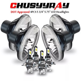 CHUSYYRAY 4P 5-3/4" 5.75" LED Headlights Hi-Lo Beam For Chevy GMC Corvette C1 C2 1963-1982