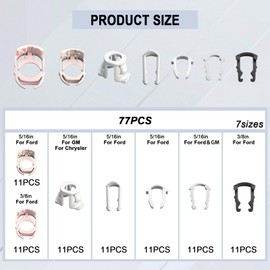 77PCS Fuel Line Clips, Fuel Line Retaining Clip Assortment, 7 Sizes Nylon Car Clips Replacement Kit for 3/8" 5/16" Hose Pipe, Transmission & Refrigerant Line Clip, Compatible with Ford GM Chrysler