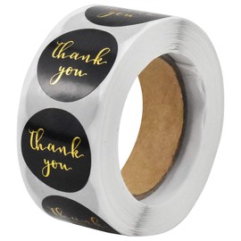 Thank You Stickers 1 Roll 500 Pieces Thank You Sticks 1 Inch Round Black Sealing Sticker Labels Gold Foil Sticker Labels for Thanksgiving Gift Bags Baking Sealing Bag
