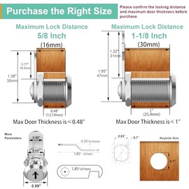 2 Pack Cabinet Locks with Keys, 5/8" Cam Lock Keyed Alike, Mailbox Lock Replacement Secure File Drawer Tool Box RV Door, Zinc Alloy