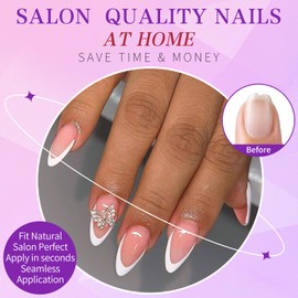 Lifextol 216PC White French Tip Press on Nails Medium Fake Nails Press ons with 10*Adhesive Tabs, Pink Almond Acrylic Nails Press on Nails French Tip Nails False Artificial Fingernails Stick on Nails