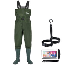 Ouzong Bootfoot Fishing Chest Waders for Men Women with Boots 2-Ply Nylon/PVC Waterproof Hunting Waders with Boots Hanger (Green-008)