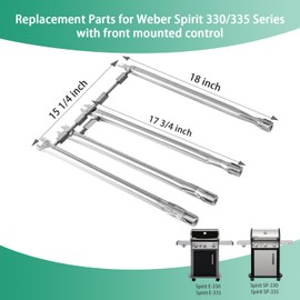 Spirit 330 Grill Burner for Weber Spirit 300 Series Spirit 330, 335 Grills with Front Mounted Control Knobs, 18 Inch Burner Tube for Spirit E-330 Spirit SP-335 , 69787 68948 65518 Replacement Parts