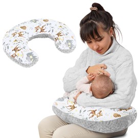 Totsy Baby Nursing Pillow Small Minky 130 x 45 cm – Breastfeeding Pillow for Travelling, Deer Grey