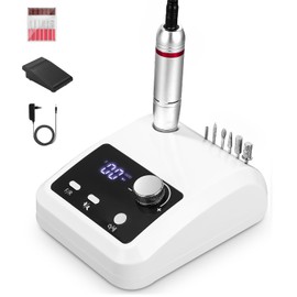 Kixolo Nail Cutter Professional 45000 rpm for Gel Nails and Acrylic Nails, 6-in-1 Cutter Nails with Pedals and LED Display, Nail Drill Machine, White