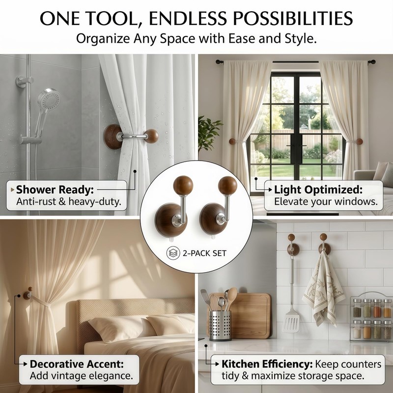 1Pair 5.3 Inch Curtain Holdbacks - Suction Cup Curtain Hooks