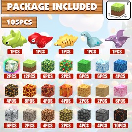 MEDMHSMA Magnetic Building Blocks, Pack of 105, Magnetic Building Blocks Dino Toy, Build 3D Dinosaur World Adventure Magnetic Game Toy Gifts for Children Boys Girls from 3 Years
