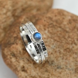 JEWELSTREZORO Regenbogenmondstein Edelstein-Bandring für Herren und Damen, alle Größen, 925er-Sterlingsilber, handgefertigter Geschenkartikel, Schmuck TSR120K_73 (23.2)