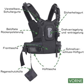 4J LEDR Kamera Tragegurt J1,Kameragurt für Fotografen,Kameragurt für 1 Kamera,Kamera-Brustgurt für Männer und Frauen,Kamera Schultergurt beim Wandern,Klettern,Hochzeiten,Reisen,Schwarz