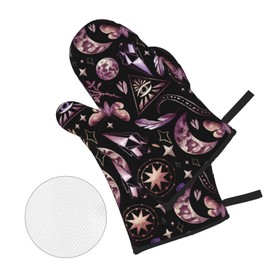 Oven Mitts and Pot Holders Sets of 4 Tarot Moon Butterfly Magic Goth Kitchen Potholder Gloves Heat Resistant Non-Slip for Chef Baking Cooking Grilling BBQ Mittens
