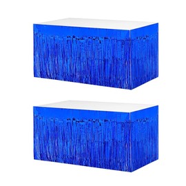 6 PCS Blue Inch Metallic Foil Fringe Tinsel Table Skirts 9 Feet x 29.5 for Rectangle Tables, Tinsel Backdrop Curtains,Party Supplies,Wedding, Birthday, Parade Floats, Christmas Decorations