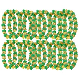20Pcs Graduation Hawaii Leis, Generic Floral Garland Lei, 50 Inches, Black and Gold Flowers, 24 Pack, 2.55 Inch Petals (Green&Yellow)