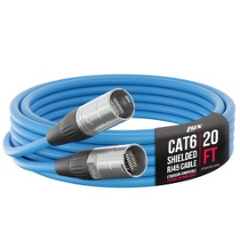 LyxPro 20 Feet Shielded CAT6 Ethercon Cable - Professional Audio & Lighting RJ45 Cable, Studio-Grade Sound Transmission, Extreme Durability - Blue