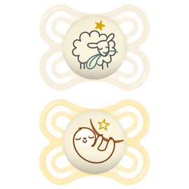 MAM Perfect Night S205 Soother with Extra Fine and Flexible Teat Made of SkinSoft™ Ultra Soft, for 0+ Months, Glow in the Dark, Neutral with Automatic Box