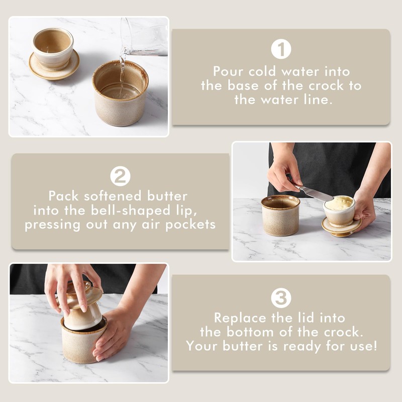 Ceramic Butter Crock with lid for Countertop,French Butter Dish