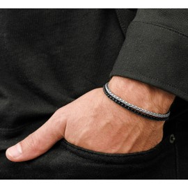 Galis Galis Mens Bracelet - Stainless Steel for Men, Non Tarnish Rope Chain Bracelet, Stylish Birthday Gift for Boys, Bracelets for Dad, Son, Boyfriend - Silver & Black 8"